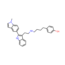 Cn1ccc2cc(-c3[nH]c4ccccc4c3CCNCCCCc3ccc(O)cc3)ccc21 ZINC000027557761