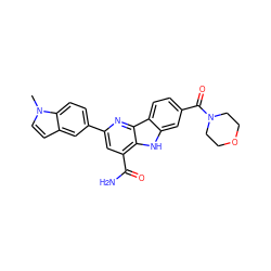 Cn1ccc2cc(-c3cc(C(N)=O)c4[nH]c5cc(C(=O)N6CCOCC6)ccc5c4n3)ccc21 ZINC000113203332