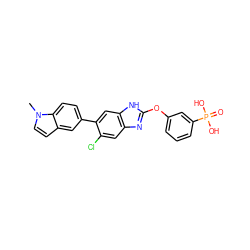 Cn1ccc2cc(-c3cc4[nH]c(Oc5cccc(P(=O)(O)O)c5)nc4cc3Cl)ccc21 ZINC000068203291