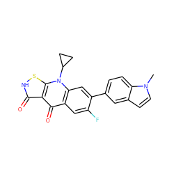 Cn1ccc2cc(-c3cc4c(cc3F)c(=O)c3c(=O)[nH]sc3n4C3CC3)ccc21 ZINC000028569645