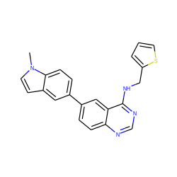 Cn1ccc2cc(-c3ccc4ncnc(NCc5cccs5)c4c3)ccc21 ZINC000036380611