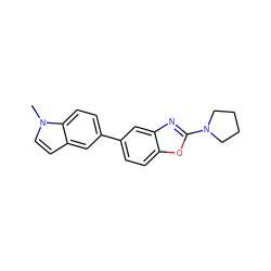 Cn1ccc2cc(-c3ccc4oc(N5CCCC5)nc4c3)ccc21 ZINC000140473382