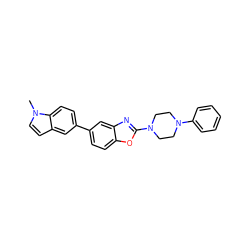 Cn1ccc2cc(-c3ccc4oc(N5CCN(c6ccccc6)CC5)nc4c3)ccc21 ZINC000148971566