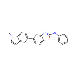 Cn1ccc2cc(-c3ccc4oc(Nc5ccccc5)nc4c3)ccc21 ZINC000140529634