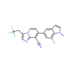 Cn1ccc2cc(-c3ccn4c(CC(F)(F)F)cnc4c3C#N)cc(Cl)c21 ZINC000068206795