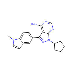 Cn1ccc2cc(-c3nn(C4CCCC4)c4ncnc(N)c34)ccc21 ZINC000064532065