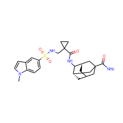 Cn1ccc2cc(S(=O)(=O)NCC3(C(=O)NC4[C@H]5CC6C[C@H]4CC(C(N)=O)(C6)C5)CC3)ccc21 ZINC001772625883