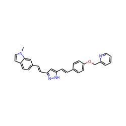 Cn1ccc2ccc(/C=C/c3cc(/C=C/c4ccc(OCc5ccccn5)cc4)[nH]n3)cc21 ZINC001772613696