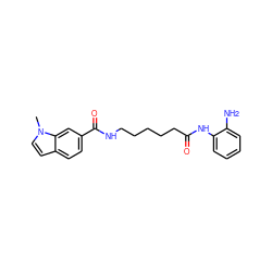 Cn1ccc2ccc(C(=O)NCCCCCC(=O)Nc3ccccc3N)cc21 ZINC000117588548