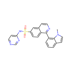 Cn1ccc2cccc(-c3nccc4cc(S(=O)(=O)Nc5ccncn5)ccc34)c21 ZINC000225083084