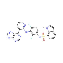 Cn1ccc2cccc(S(=O)(=O)Nc3ccc(F)c(Nc4ncccc4-c4ncnc5[nH]cnc45)c3F)c21 ZINC000166379276