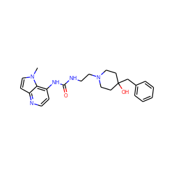 Cn1ccc2nccc(NC(=O)NCCN3CCC(O)(Cc4ccccc4)CC3)c21 ZINC000221458106