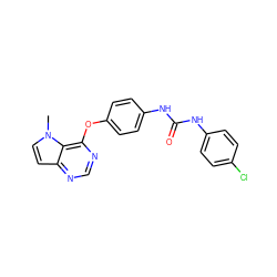 Cn1ccc2ncnc(Oc3ccc(NC(=O)Nc4ccc(Cl)cc4)cc3)c21 ZINC000064415669