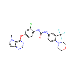 Cn1ccc2ncnc(Oc3ccc(NC(=O)Nc4ccc(N5CCOCC5)c(C(F)(F)F)c4)c(Cl)c3)c21 ZINC000064251826