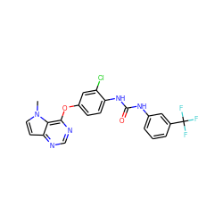 Cn1ccc2ncnc(Oc3ccc(NC(=O)Nc4cccc(C(F)(F)F)c4)c(Cl)c3)c21 ZINC000034802747