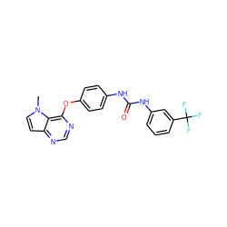 Cn1ccc2ncnc(Oc3ccc(NC(=O)Nc4cccc(C(F)(F)F)c4)cc3)c21 ZINC000064416918