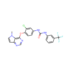 Cn1ccc2ncnc(Oc3ccc(NC(=O)Nc4cccc(C(F)(F)F)c4)cc3Cl)c21 ZINC000064498931