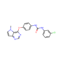 Cn1ccc2ncnc(Oc3ccc(NC(=O)Nc4cccc(Cl)c4)cc3)c21 ZINC000064245798