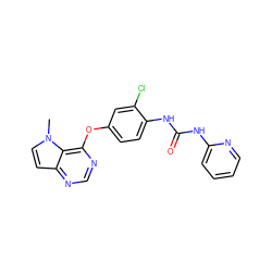 Cn1ccc2ncnc(Oc3ccc(NC(=O)Nc4ccccn4)c(Cl)c3)c21 ZINC000064437175