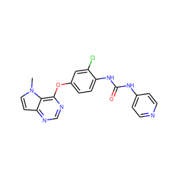 Cn1ccc2ncnc(Oc3ccc(NC(=O)Nc4ccncc4)c(Cl)c3)c21 ZINC000064442650