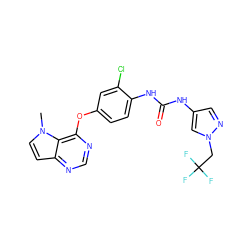 Cn1ccc2ncnc(Oc3ccc(NC(=O)Nc4cnn(CC(F)(F)F)c4)c(Cl)c3)c21 ZINC000064498927