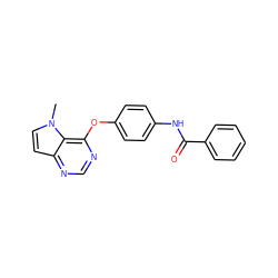 Cn1ccc2ncnc(Oc3ccc(NC(=O)c4ccccc4)cc3)c21 ZINC000064451017