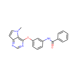 Cn1ccc2ncnc(Oc3cccc(NC(=O)c4ccccc4)c3)c21 ZINC000064453554