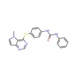 Cn1ccc2ncnc(Sc3ccc(NC(=O)Nc4ccccc4)cc3)c21 ZINC000064417187