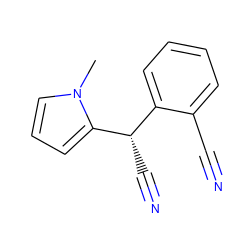 Cn1cccc1[C@@H](C#N)c1ccccc1C#N ZINC000003133302