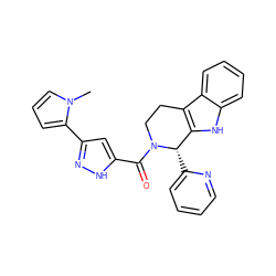 Cn1cccc1-c1cc(C(=O)N2CCc3c([nH]c4ccccc34)[C@@H]2c2ccccn2)[nH]n1 ZINC000013595231