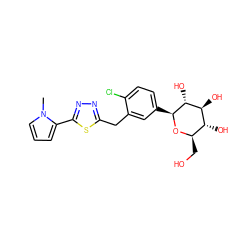 Cn1cccc1-c1nnc(Cc2cc([C@@H]3O[C@H](CO)[C@@H](O)[C@H](O)[C@H]3O)ccc2Cl)s1 ZINC000045349731