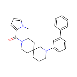 Cn1cccc1C(=O)N1CCC2(CCCN(c3cccc(-c4ccccc4)c3)C2)CC1 ZINC000003956132