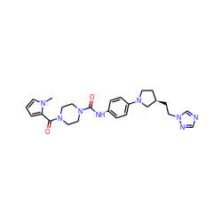 Cn1cccc1C(=O)N1CCN(C(=O)Nc2ccc(N3CC[C@@H](CCn4cncn4)C3)cc2)CC1 ZINC000112968360