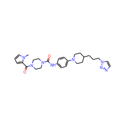 Cn1cccc1C(=O)N1CCN(C(=O)Nc2ccc(N3CCC(CCCn4ccnn4)CC3)cc2)CC1 ZINC000112969103