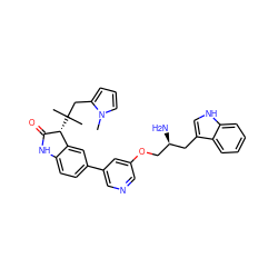 Cn1cccc1CC(C)(C)[C@H]1C(=O)Nc2ccc(-c3cncc(OC[C@@H](N)Cc4c[nH]c5ccccc45)c3)cc21 ZINC000034803879