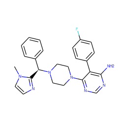 Cn1ccnc1[C@@H](c1ccccc1)N1CCN(c2ncnc(N)c2-c2ccc(F)cc2)CC1 ZINC000219314719