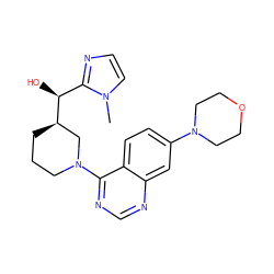 Cn1ccnc1[C@H](O)[C@@H]1CCCN(c2ncnc3cc(N4CCOCC4)ccc23)C1 ZINC000205134363