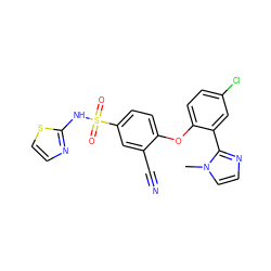 Cn1ccnc1-c1cc(Cl)ccc1Oc1ccc(S(=O)(=O)Nc2nccs2)cc1C#N ZINC000095582794