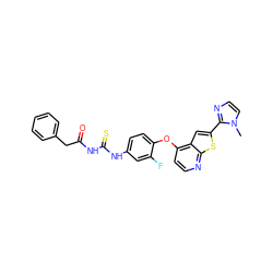 Cn1ccnc1-c1cc2c(Oc3ccc(NC(=S)NC(=O)Cc4ccccc4)cc3F)ccnc2s1 ZINC000653799721