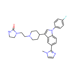 Cn1ccnc1-c1ccc2c(c1)c(C1CCN(CCN3CCNC3=O)CC1)cn2-c1ccc(F)cc1 ZINC000013493009