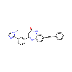 Cn1ccnc1-c1cccc(C2=Nc3ccc(C#Cc4ccccc4)cc3NC(=O)C2)c1 ZINC000101142037