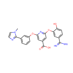 Cn1ccnc1-c1cccc(Oc2cc(C(=O)O)cc(Oc3cc(C(=N)N)ccc3O)n2)c1 ZINC000003815601