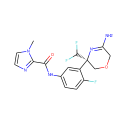 Cn1ccnc1C(=O)Nc1ccc(F)c([C@]2(C(F)F)COCC(N)=N2)c1 ZINC000113680691