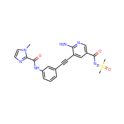 Cn1ccnc1C(=O)Nc1cccc(C#Cc2cc(C(=O)N=S(C)(C)=O)cnc2N)c1 ZINC001772643789