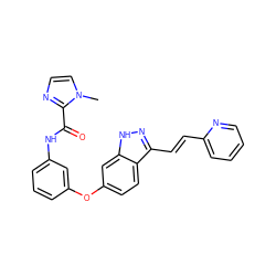 Cn1ccnc1C(=O)Nc1cccc(Oc2ccc3c(/C=C/c4ccccn4)n[nH]c3c2)c1 ZINC000004617981