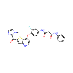 Cn1ccnc1C(=O)c1cc2nccc(Oc3ccc(NC(=O)CC(=O)Nc4ccccc4)cc3F)c2s1 ZINC000049678298