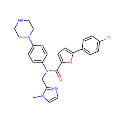 Cn1ccnc1CN(C(=O)c1ccc(-c2ccc(Cl)cc2)o1)c1ccc(N2CCNCC2)cc1 ZINC000084634034