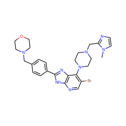 Cn1ccnc1CN1CCN(c2c(Br)cnc3[nH]c(-c4ccc(CN5CCOCC5)cc4)nc23)CC1 ZINC000049777129