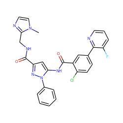 Cn1ccnc1CNC(=O)c1cc(NC(=O)c2cc(-c3ncccc3F)ccc2Cl)n(-c2ccccc2)n1 ZINC001772635037