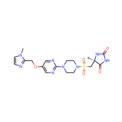 Cn1ccnc1COc1cnc(N2CCN(S(=O)(=O)C[C@@]3(C)NC(=O)NC3=O)CC2)nc1 ZINC000096915374